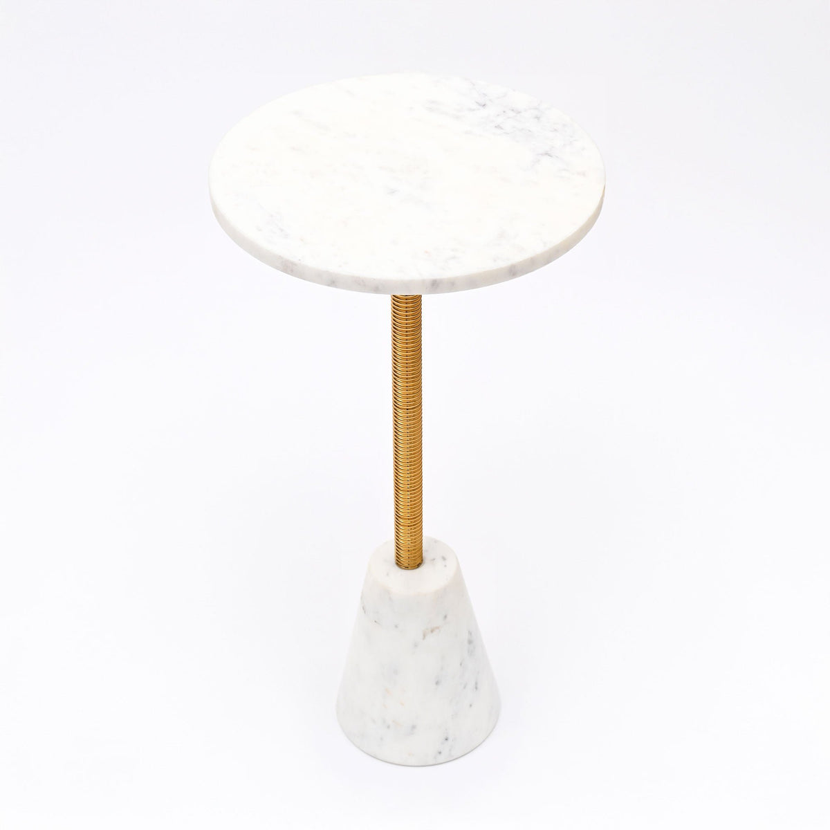 Marmeren Accenttafel - Gouden Afwerking - Sculpturale Kegelbasis