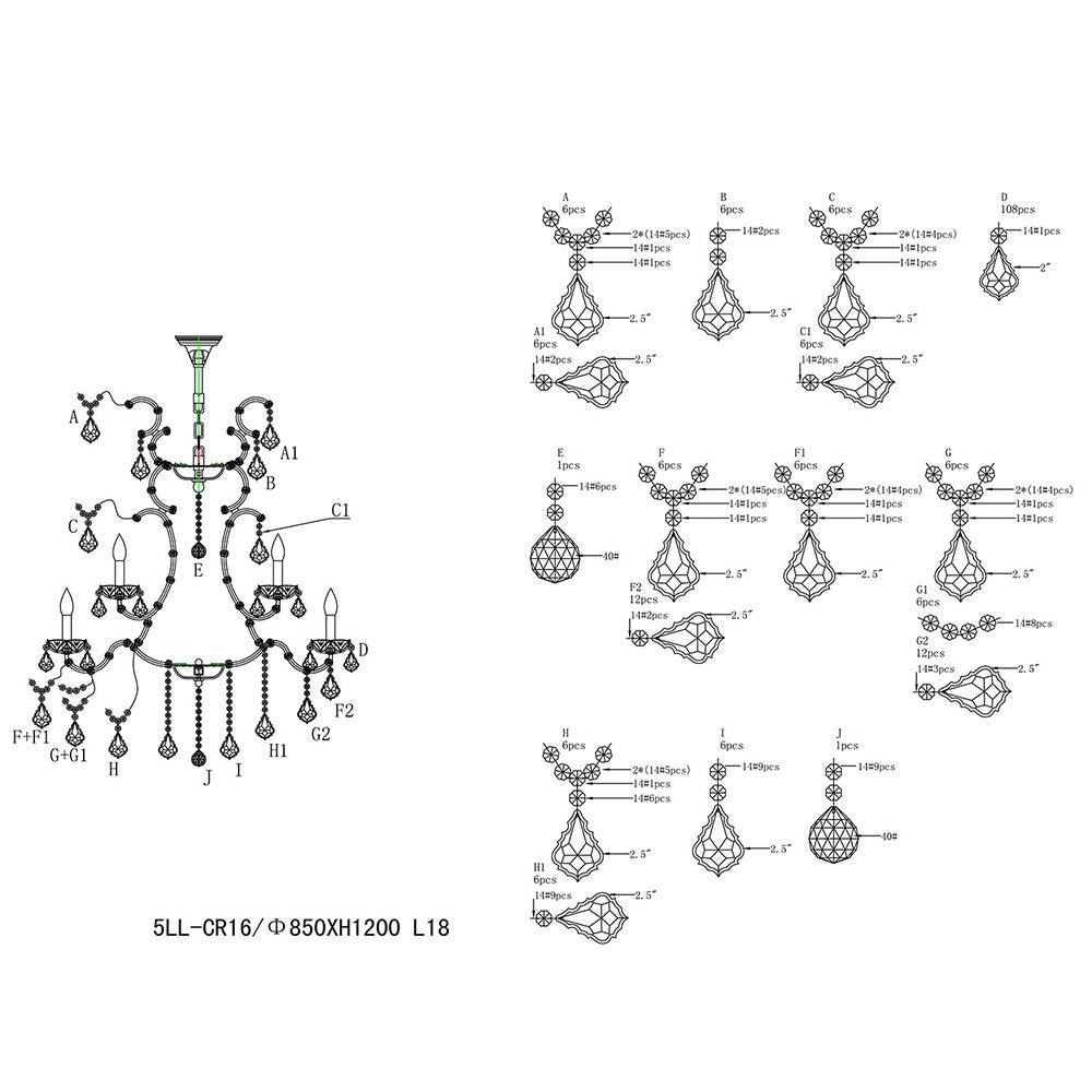 Kroonluchter Ø 85x120/230 cm Transparant Metaal Hanglamp