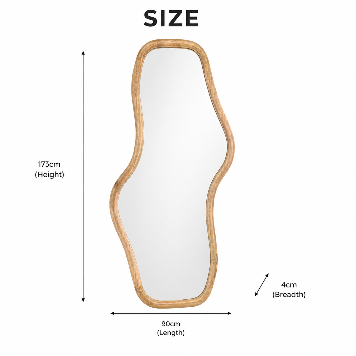 Smooth Curve wandspiegel in natuurlijk mangohout 90x170 cm