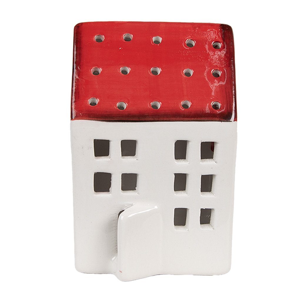 Decoratie Beeld Huis 8x7x12 cm Wit Rood Kunststof
