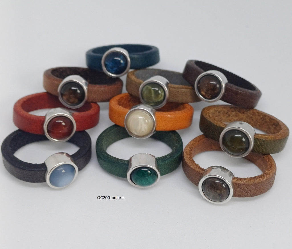 Leren ringen ringen 5mm antiek zilver met glaskristal (10x)
