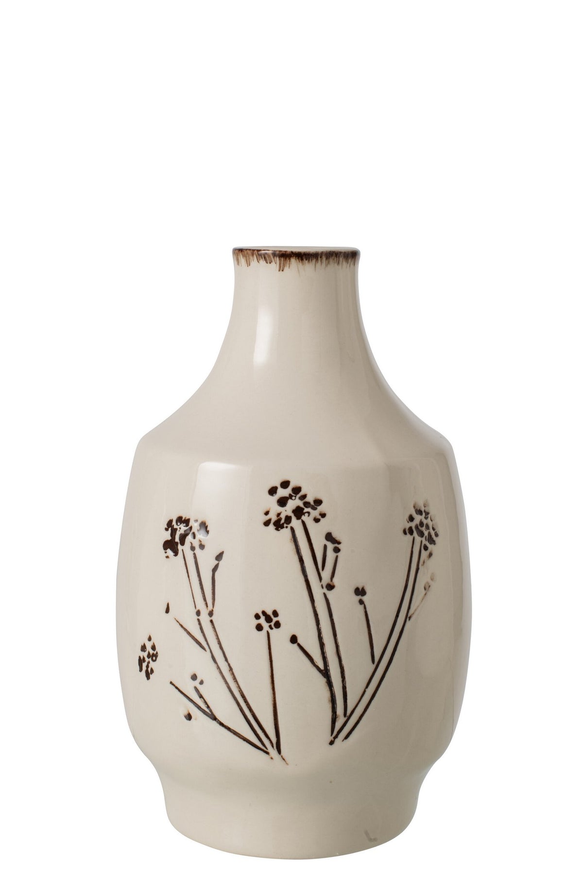 J-Line vaas Bloemen - porselein - wit/zwart - medium