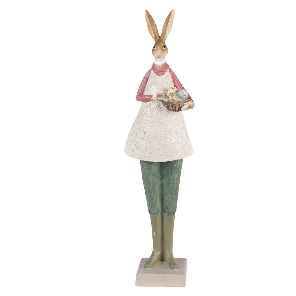 Beeld Konijn 9x7x36 cm Beige Groen Polyresin