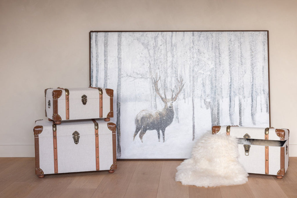 J-Line Schilderij hert met sneeuw - MDF - wit/bruin