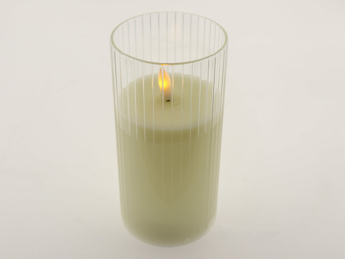 Led kaars in geribbeld glas 15 cm