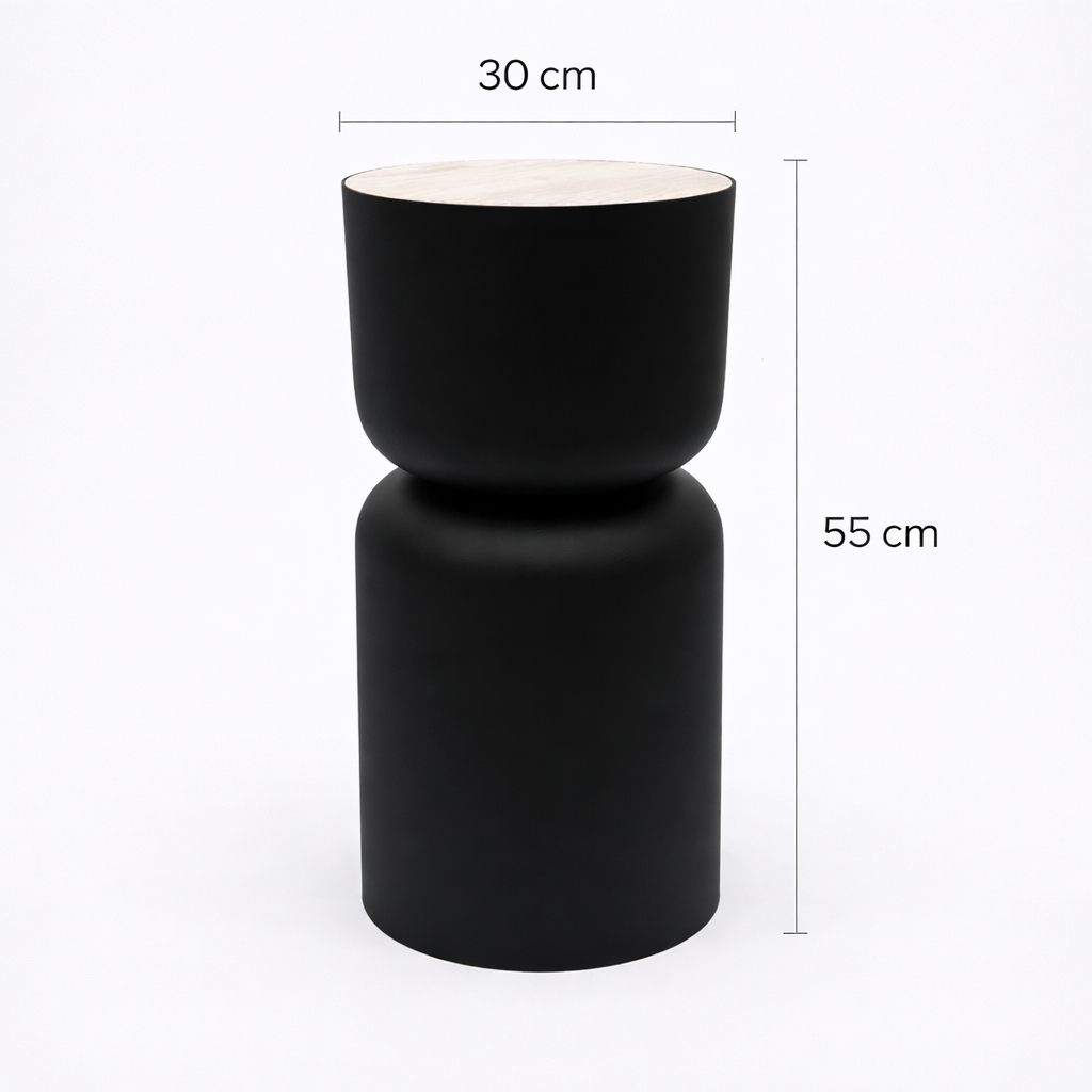 Marmeren Drum Bijzettafel - Zwart Ijzer - Modern Design