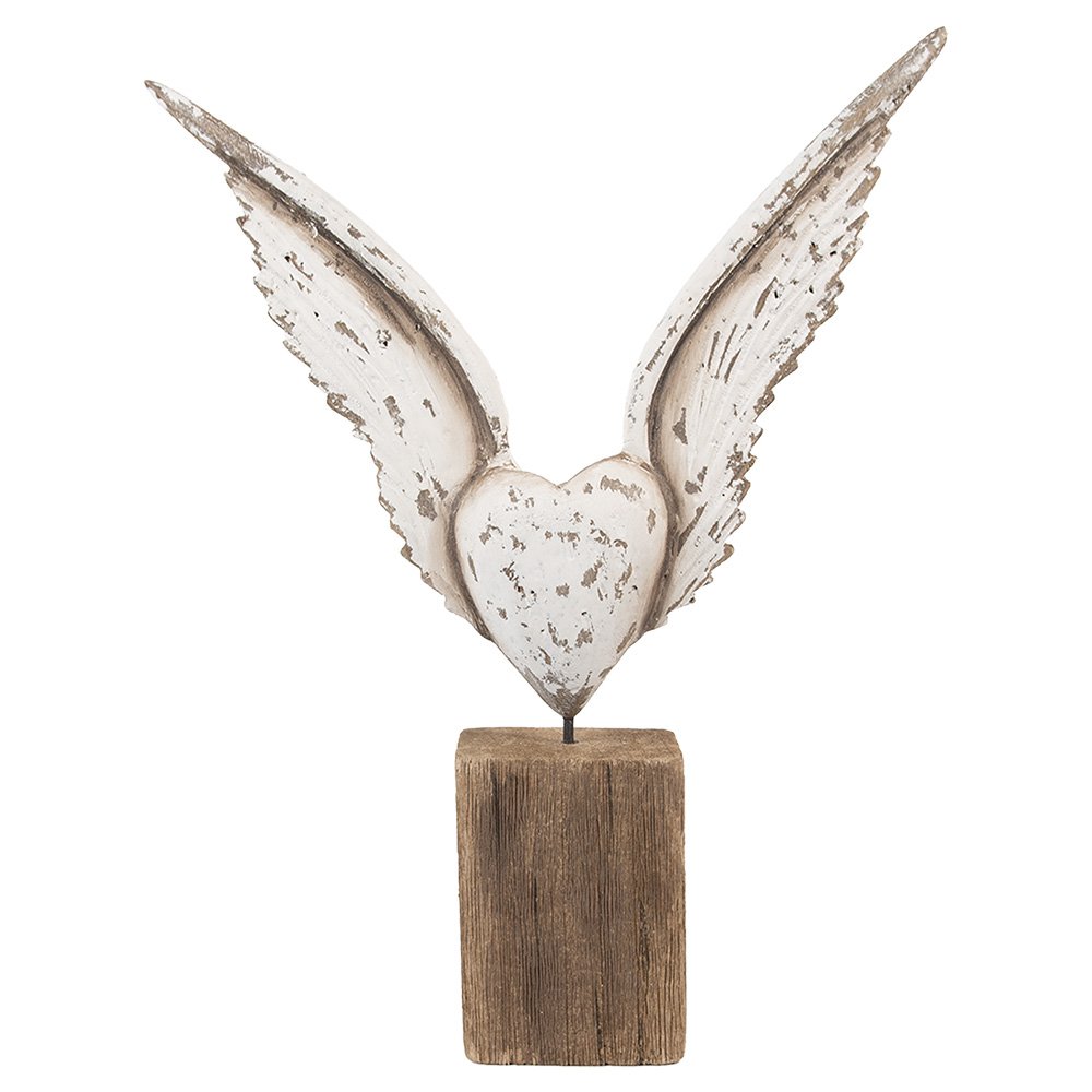 Decoratie Beld Vlugels 26x5x33 cm Wit Bruin Hout