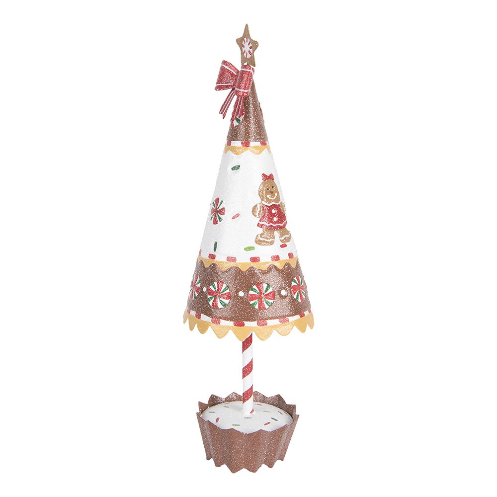 Kerstdecoratie Beeld Kerstboom Ø 11x37 cm Bruin Wit Metaal Gingerbread man
