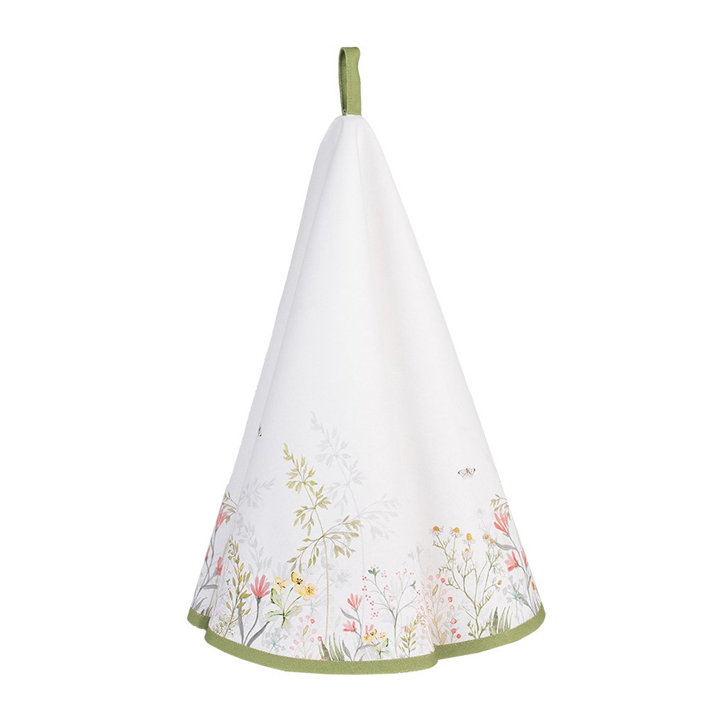 Theedoek Ø 80 cm Wit Katoen Bloemen Keukenhanddoek