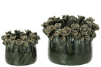J-Line Bloempot met rozen - keramiek - petrolblauw - large