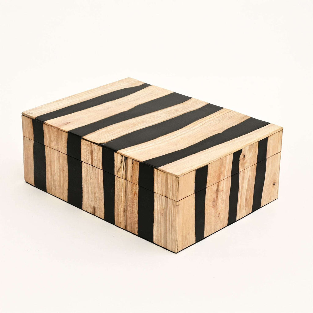 Zwart gestreepte houten decoratieve doos