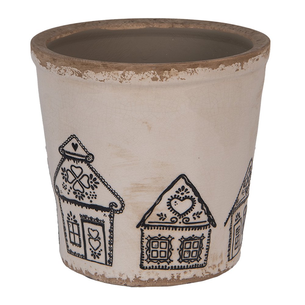 Bloempot Ø 17x16 cm Beige Keramiek Gingerbread house