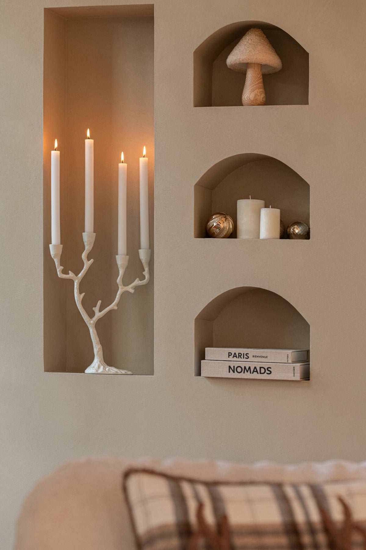 J-Line Paddenstoelen - hout - naturel/lichtbeige - set van 2