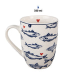 Mok 350 ml Wit Blauw Porselein Vissen Theemok