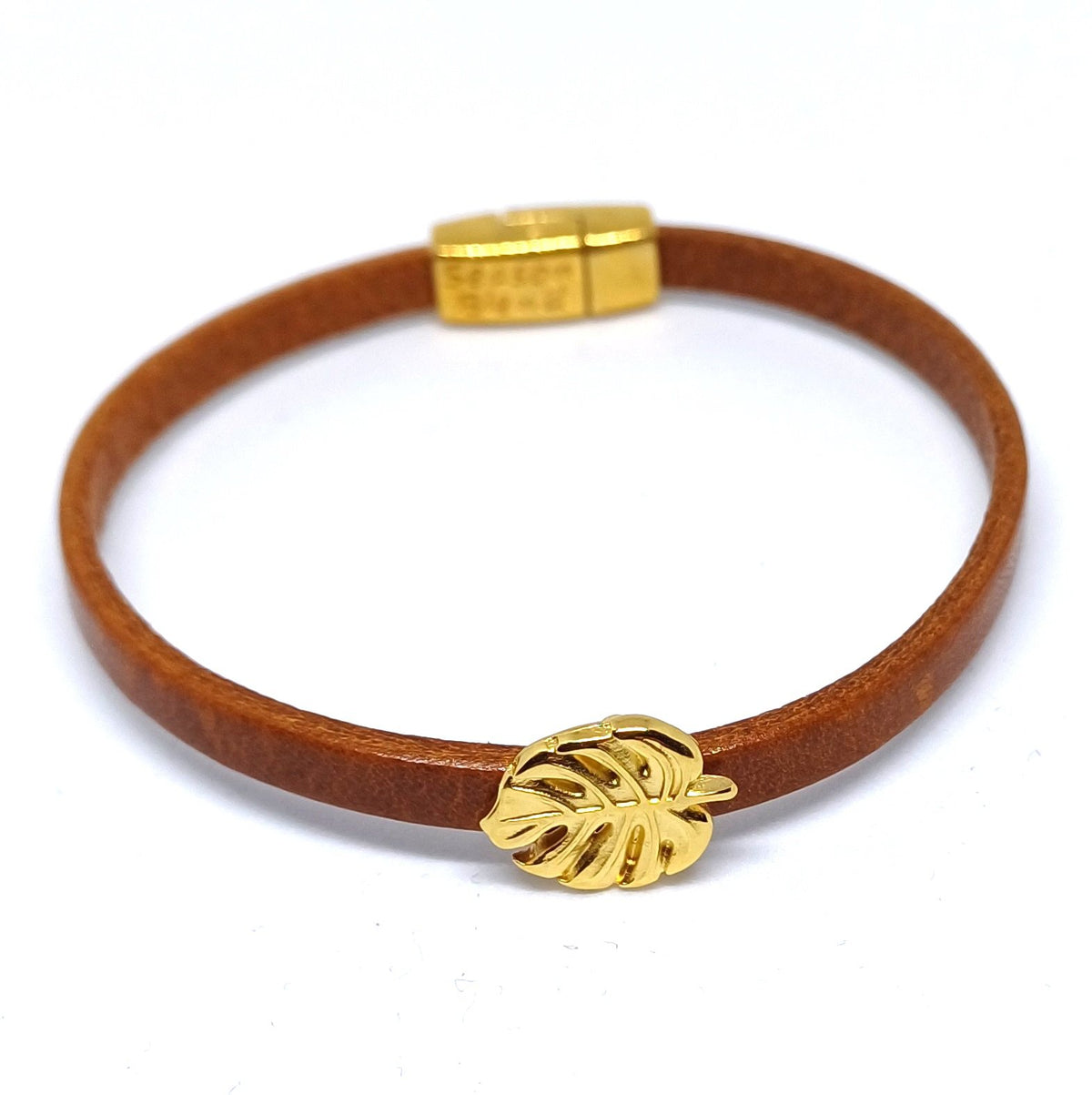 Semplice Monstera 24K verguld leren armband