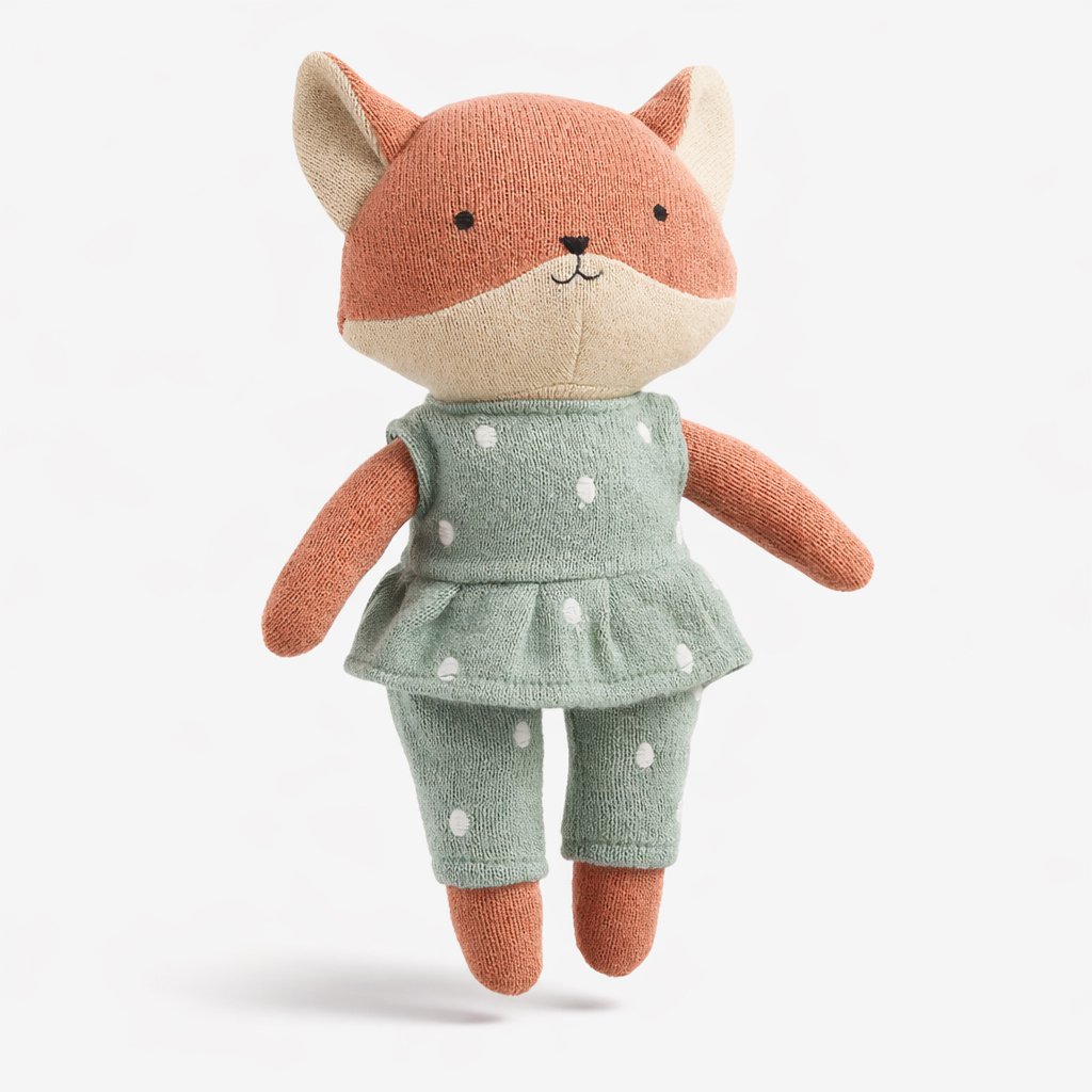Gebreid speeltje, babycadeau, Vos Nuri - Mint