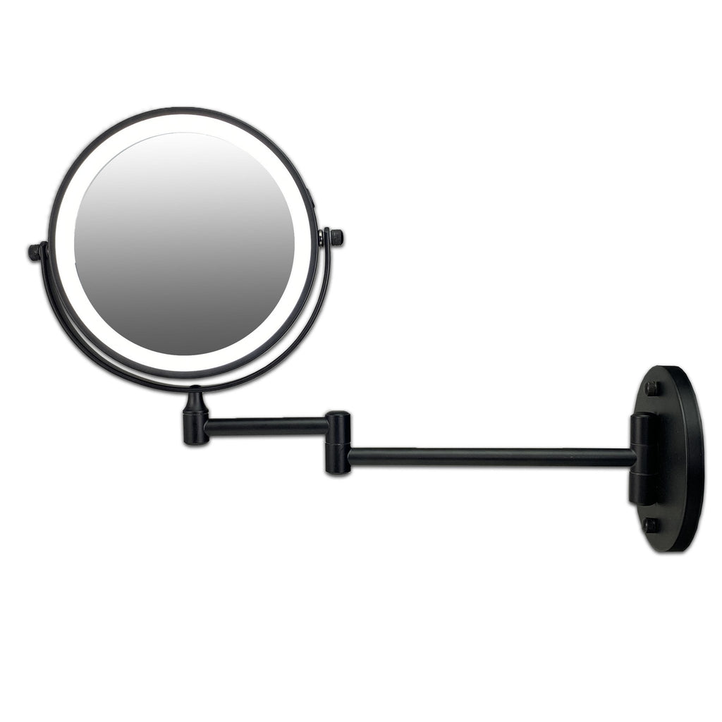 Metalen LED knikarm wandspiegel zwart /Ø17,5cm