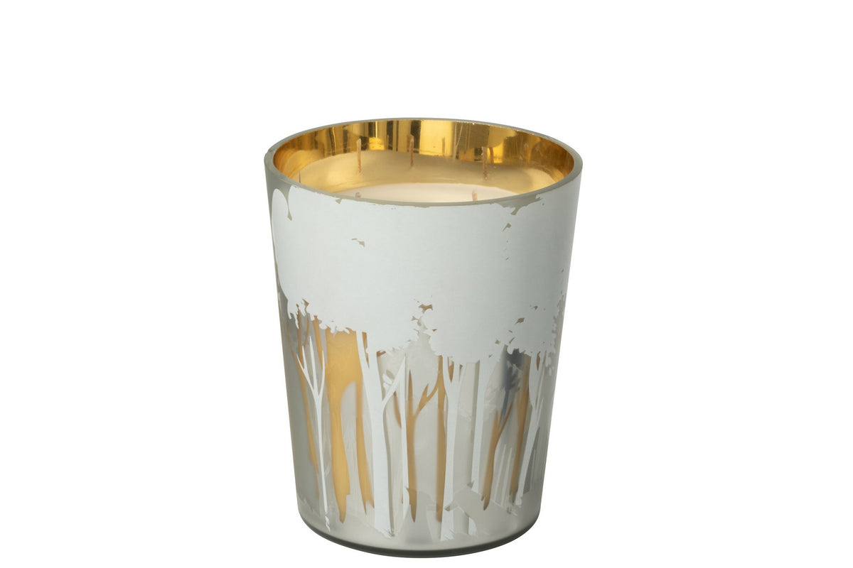 J-Line geurkaars Noa Bos - Ayra - glas - wit/goud - medium - 68U