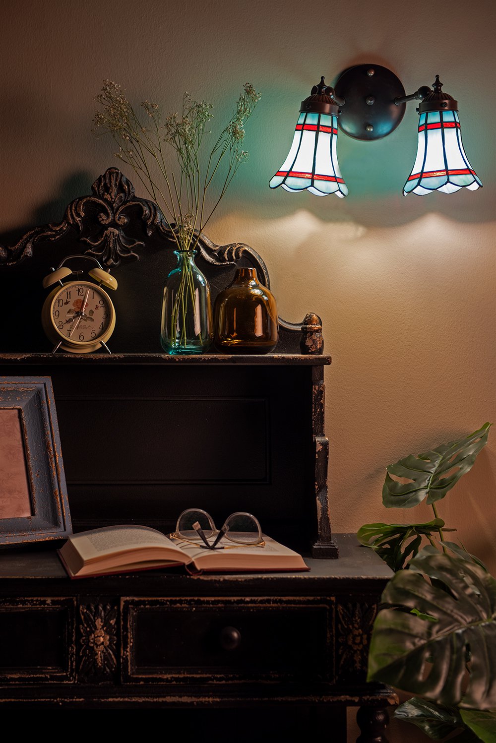 Wandlamp Tiffany 30x23x23 CM Blauw Rood Glas Muurlamp