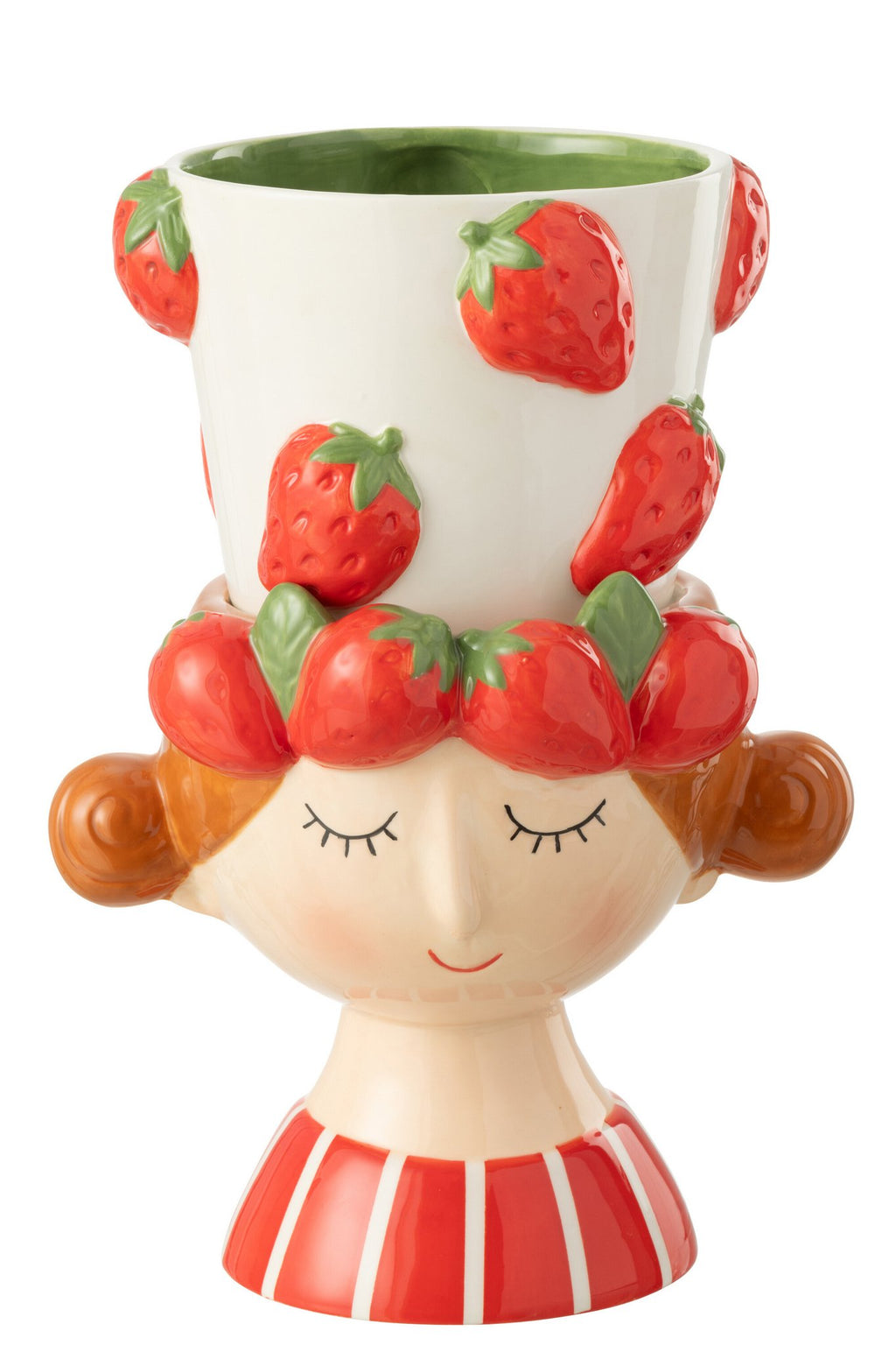 J-Line bloempot 2 Delen Aardbei Meisje - keramiek - mix - Ø 17.5 cm