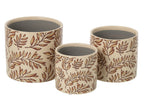 J-Line Bloempot met bladeren - keramiek - ecru/bruin - large