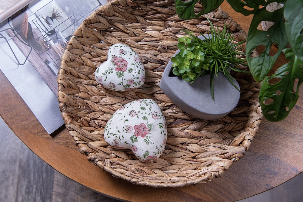 Decoratie 11x4 cm Roze Beige Keramiek Bloemen