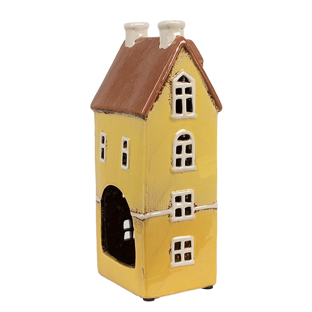Waxinelichthouder Huis 11x9x25 cm Geel Bruin Keramiek Theelichthouder