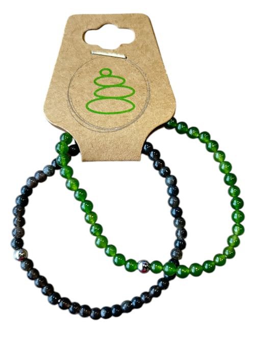 Set van twee dames armbanden groene en zwarte Agaat 4mm