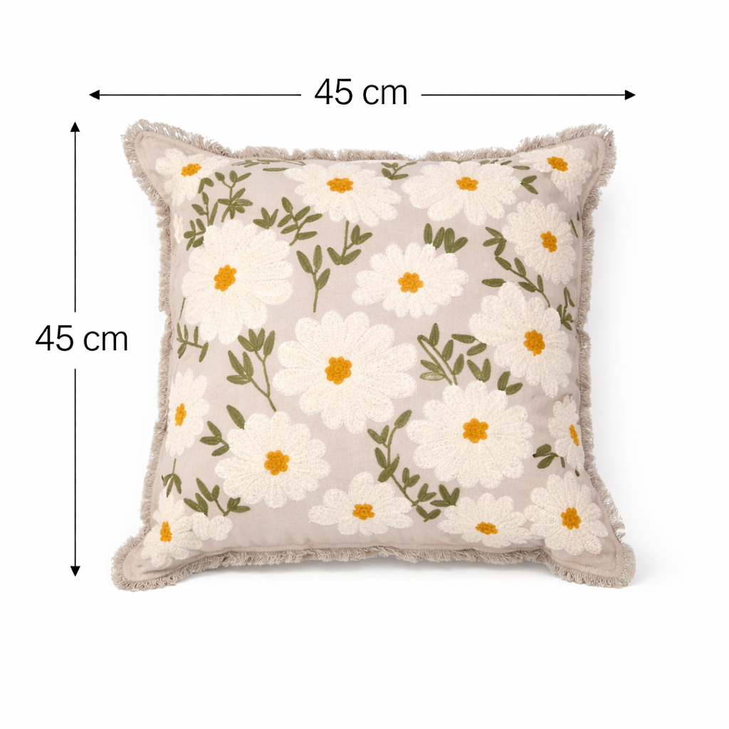 Geborduurd katoenen kussen - Flora Daisy Design - 45 x 45 cm