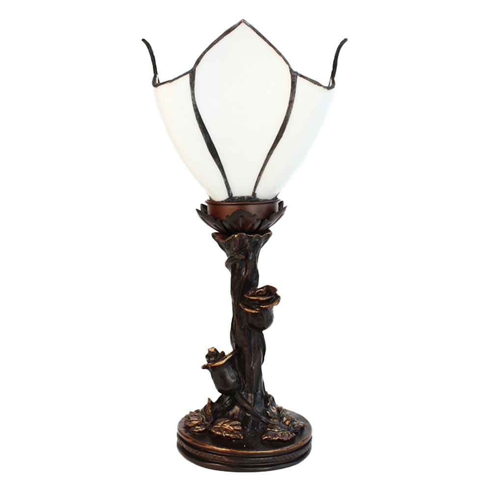 Tiffany Tafellamp 32 cm Wit Bruin Glas Tiffany Bureaulamp