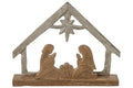 J-Line Kerststal op voet - mangohout - gebroken wit/naturel - large