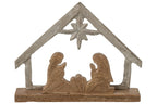 J-Line Kerststal op voet - mangohout - gebroken wit/naturel - large