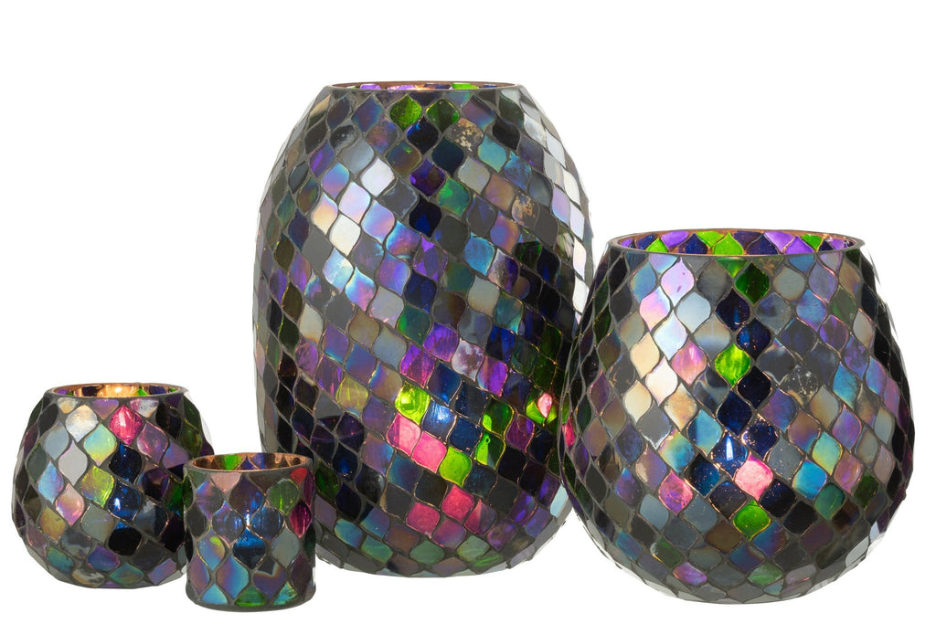 J-Line windlicht Mozaiek - glas - paars - extra large