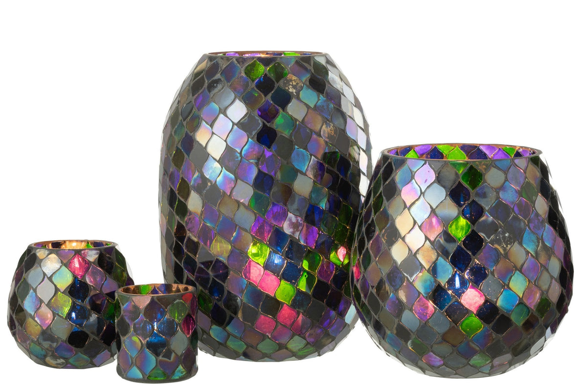 J-Line windlicht Mozaiek - glas - paars - extra large