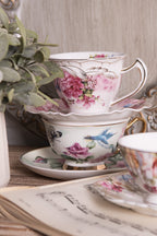 Kop en Schotel 200 ml Groen Porselein Bloemen Servies