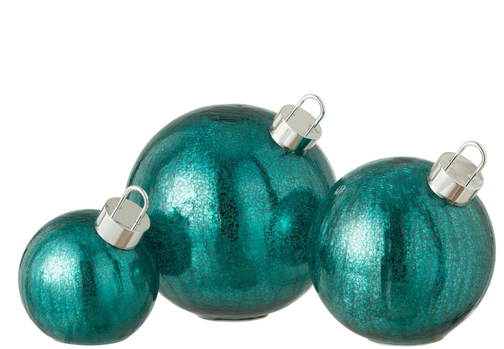 J-Line decoratie Bal - glas - turquoise - large - LED