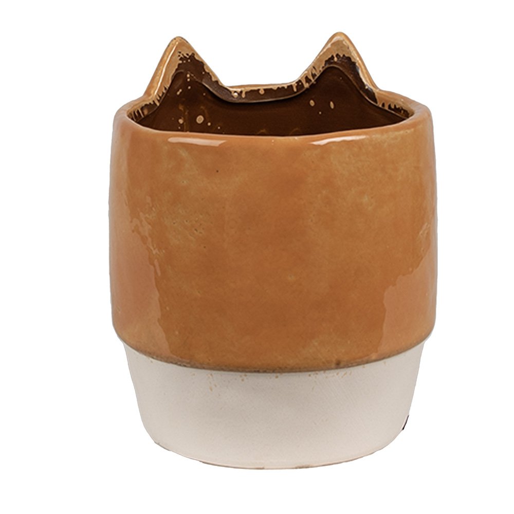 Bloempot Ø 11x13 cm Oranje Keramiek Kat