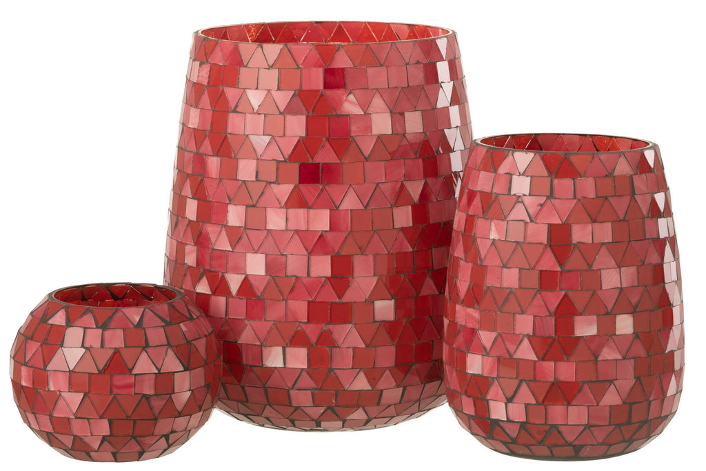J-Line Windlicht Mozaiek Driehoek Glas Rood/Roze Large