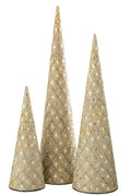 J-Line decoratie Kegel - ijzer/kralen - wit/goudkleurig - set van 3