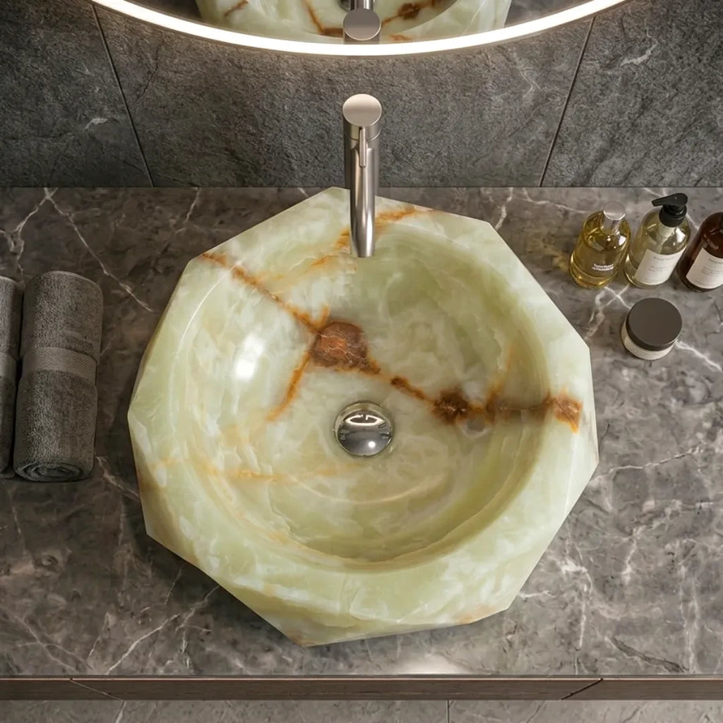Natuurstenen wastafel - Lichtgroene onyx