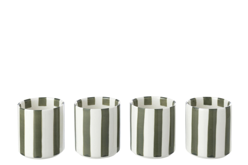 J-Line kop Gestreept - steengoed - olijfgroen/wit - 4 stuks