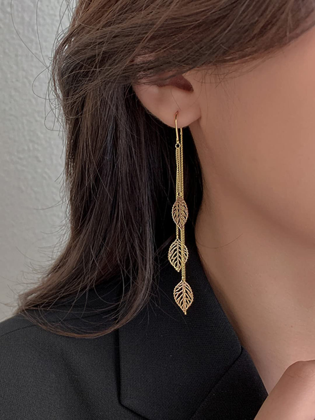 Oorbellen | Chain Leaf Dangle Tone Finish-motief | Goud