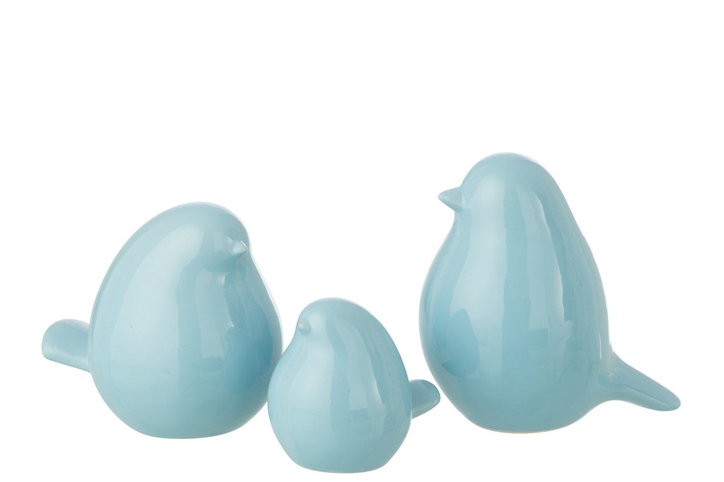 J-Line decoratie Vogel - porselein - lichtblauw - set van 3