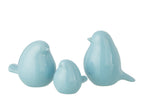 J-Line decoratie Vogel - porselein - lichtblauw - set van 3