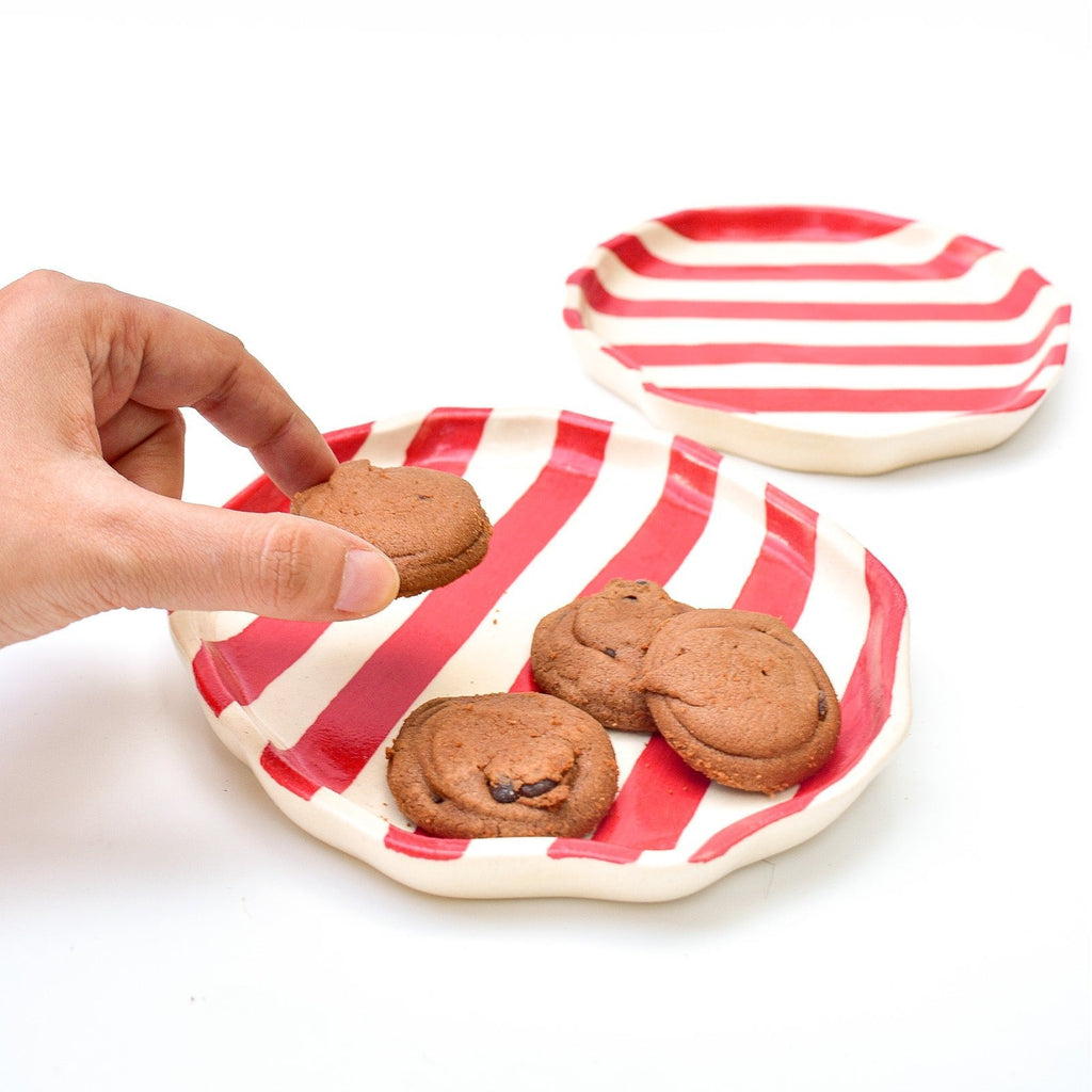 Serveerbord | Keramiek Rode Streep | Set van 2, 5 inch