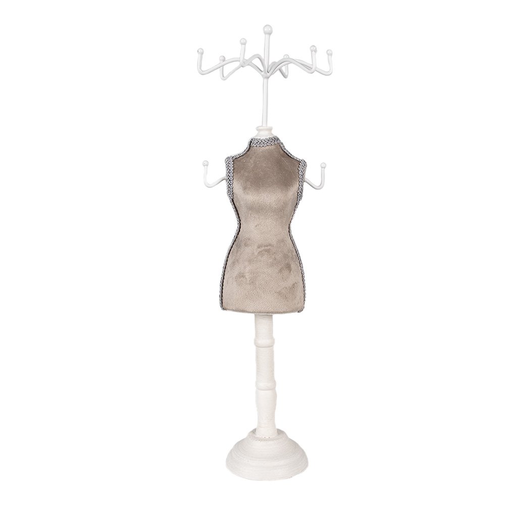 Sieraden Standaard Beige Wit, Hout en IJzer 12x12x39 cm