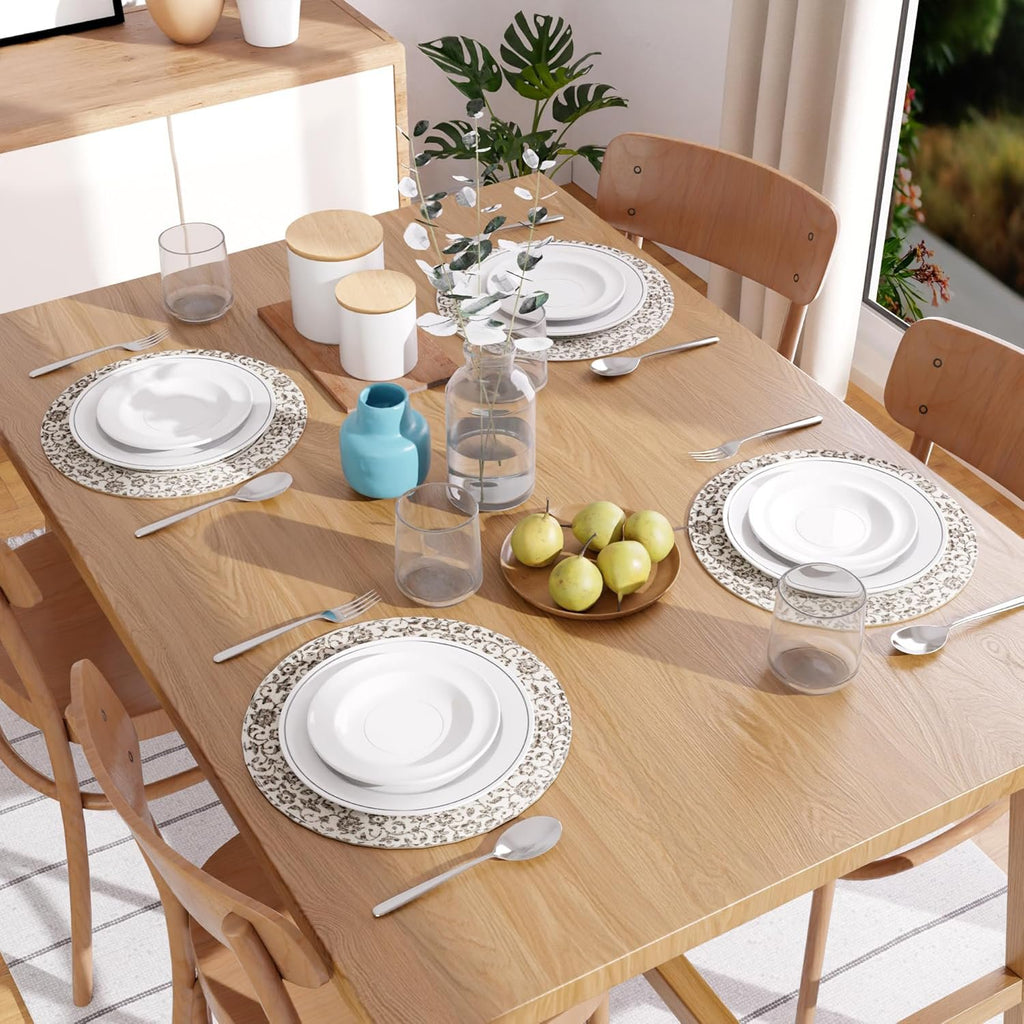 Ronde eetplacemats – geribbeld katoen – diameter 32 cm – set van 4