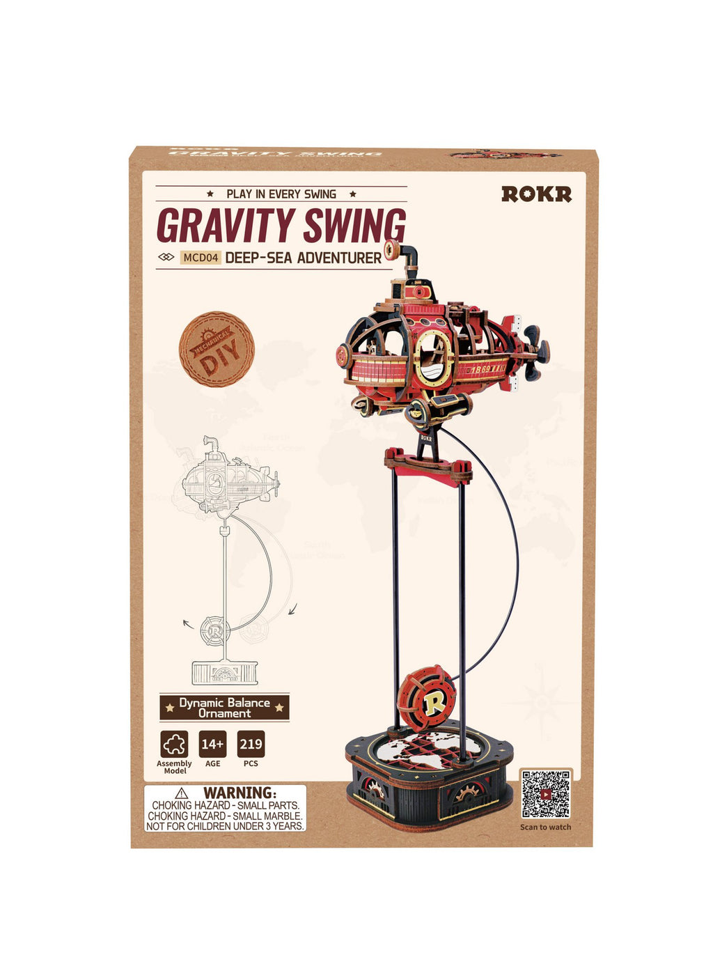 Robotime, 3D Houten Puzzel, Deep-Sea Adventurer, DIY Pendulum, MCD04, 14x9,5x36,5cm