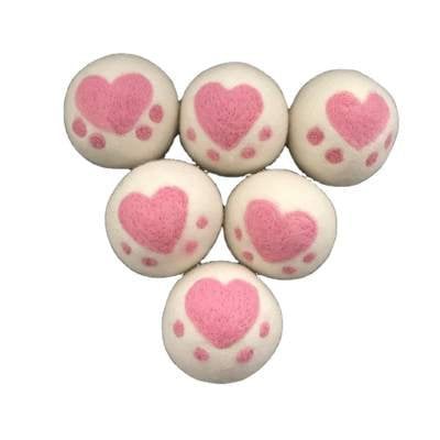 3 XL drogerballen met hartje 7cm van scheerwol