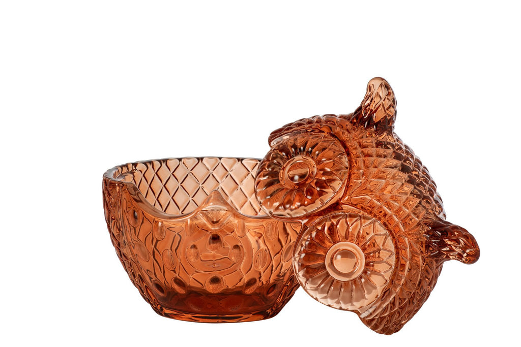 J-Line Decoratieve pot met uil - glas - bruin